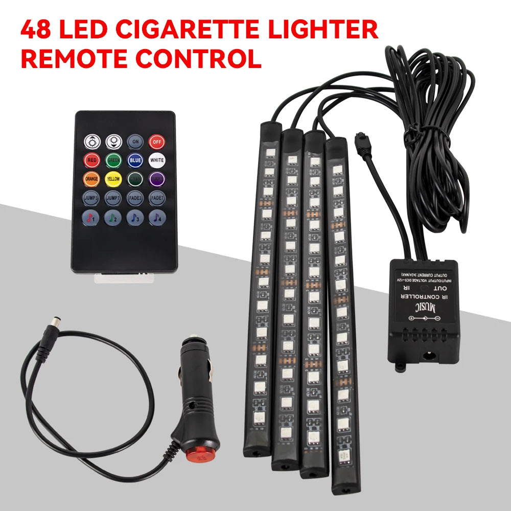 Car Interior Ambient Foot Light with USB Wireless Remote Music APP Control Auto RGB Atmosphere Decorative Lamp
