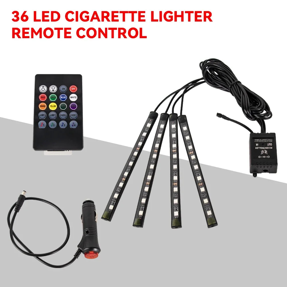 Car Interior Ambient Foot Light with USB Wireless Remote Music APP Control Auto RGB Atmosphere Decorative Lamp