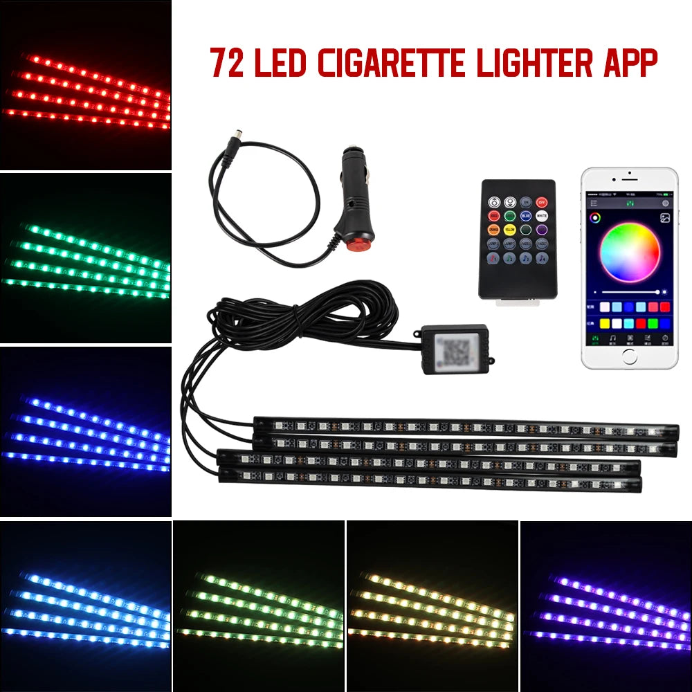 Car Interior Ambient Foot Light with USB Wireless Remote Music APP Control Auto RGB Atmosphere Decorative Lamp