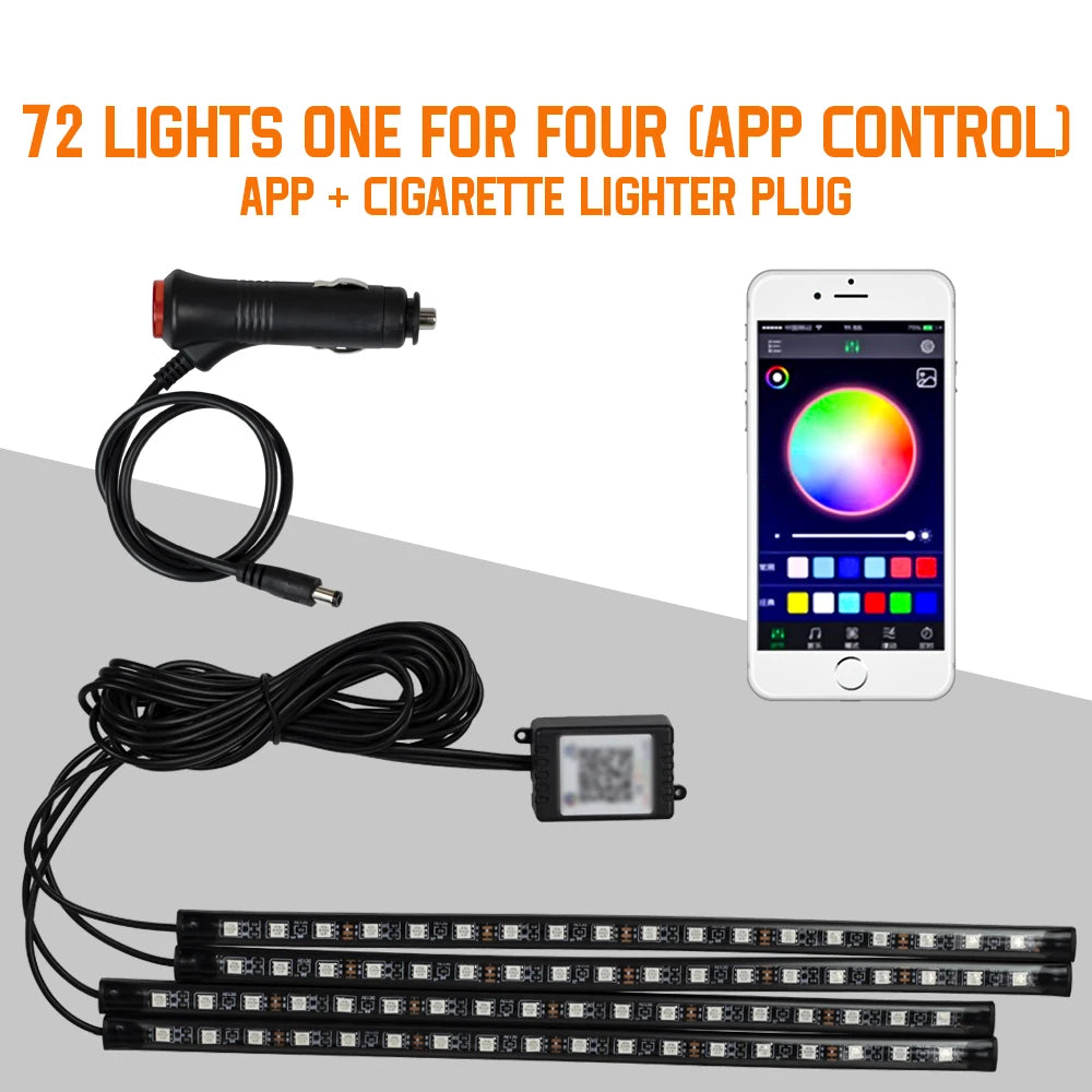 Car Interior Ambient Foot Light with USB Wireless Remote Music APP Control Auto RGB Atmosphere Decorative Lamp