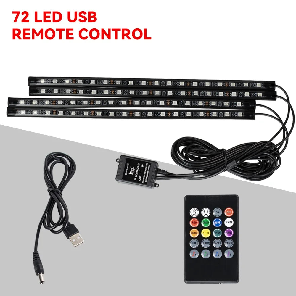 Car Interior Ambient Foot Light with USB Wireless Remote Music APP Control Auto RGB Atmosphere Decorative Lamp